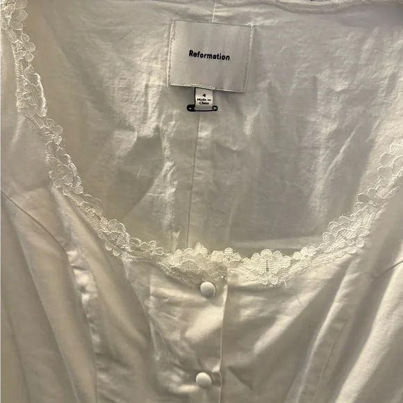 Reformation Alida Organic Cotton White Midi Dress with Button Detail - Picture 4 of 5